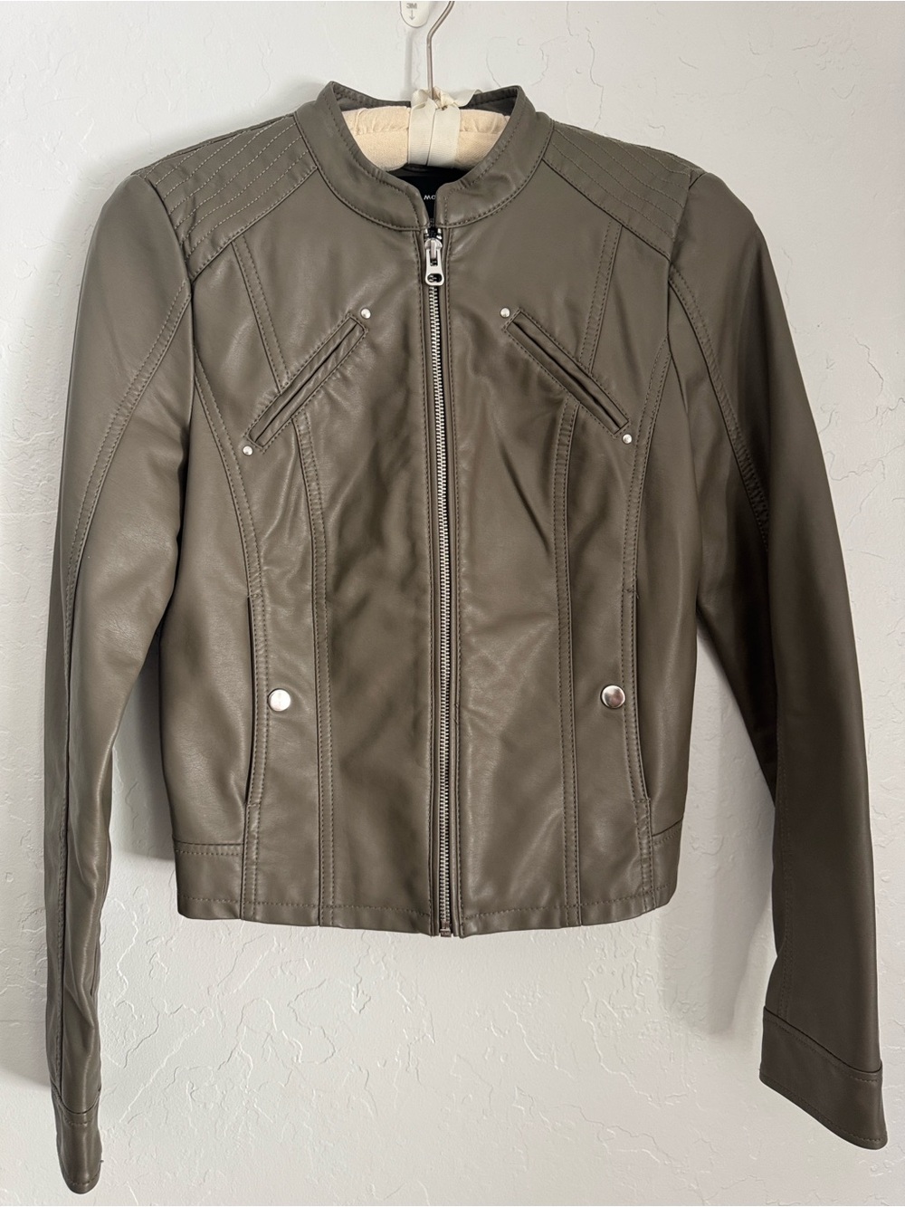 Women's Vero Moda Olive Green Faux Leather Moto Jacket XS